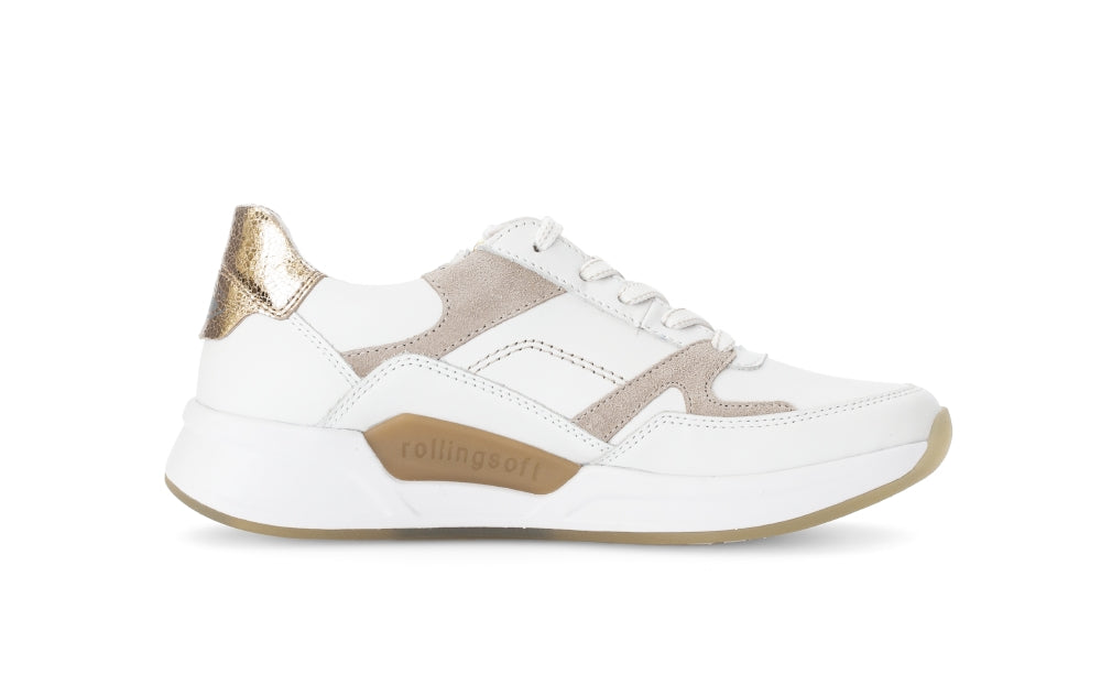 Rolling Soft White and Taupe Wedge Trainer|8695852