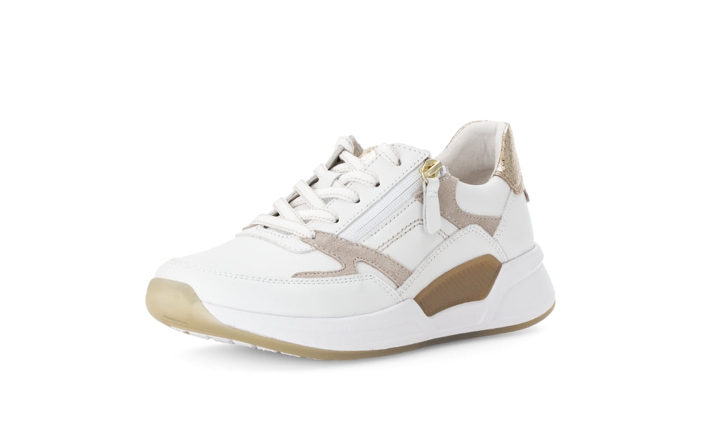 Rolling Soft White and Taupe Wedge Trainer|8695852