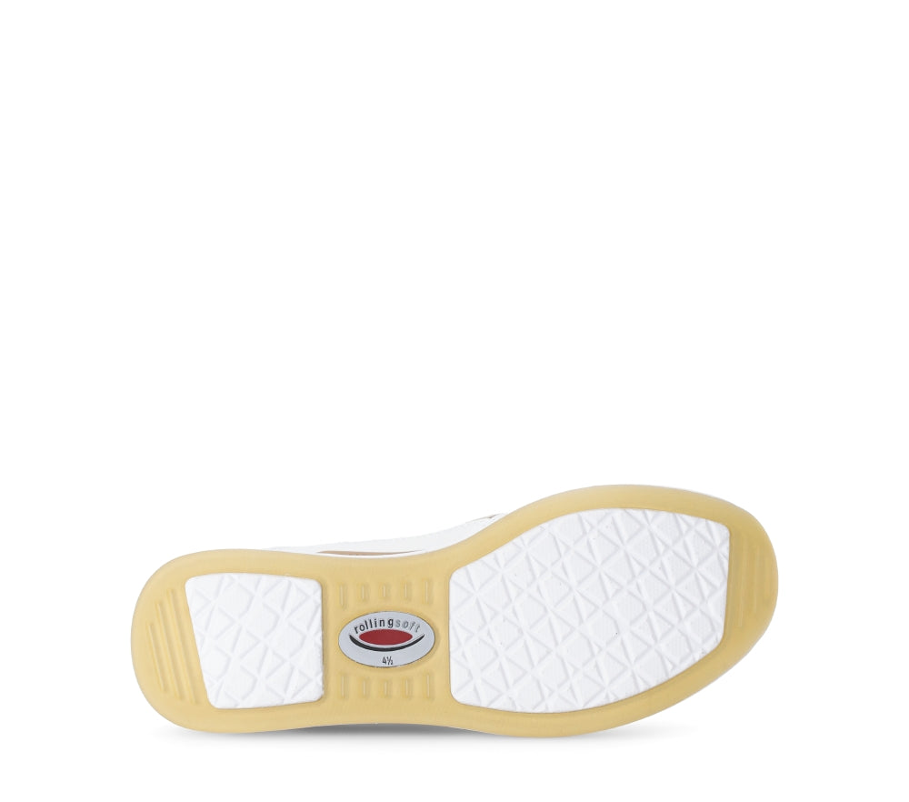 Rolling Soft White and Taupe Wedge Trainer|8695852