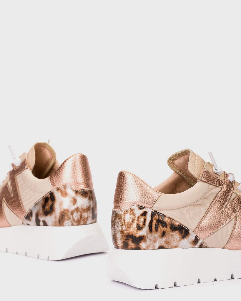 Wonders Beige and Leo Print Wedge Trainer|A24100B