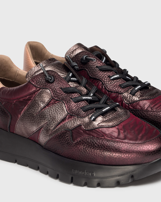 Wonders Bordo & Grey Mini Wedge Trainer|A2491BU