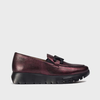 Wonders Metallic Bordo Mini Wedge Loafer|A2494CO