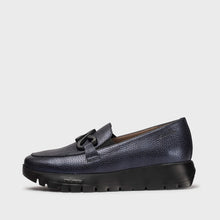 Load image into Gallery viewer, Wonders Navy Leather Mini Wedge Loafer|A2494NA
