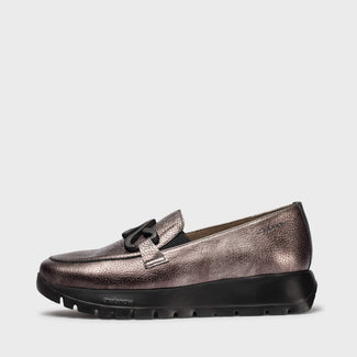 Wonders Metallic Grey Mini Wedge Loafer|A2494GRY