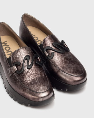 Wonders Metallic Grey Mini Wedge Loafer|A2494GRY