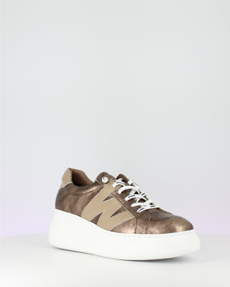 Wonders Metallic Gold & Bronze Mini Wedge Trainer|A2660TA