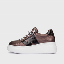 Load image into Gallery viewer, Brown and black sneaker with white sole on a light gray background
