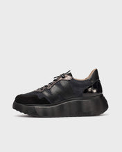 Load image into Gallery viewer, Wonders Black Leather Mini Wedge Trainer|A3631BL
