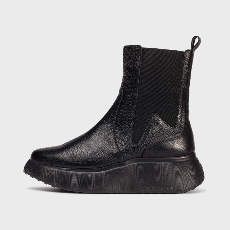 Wonders Black Platform Chelsea Ankle Boot|A3632NE