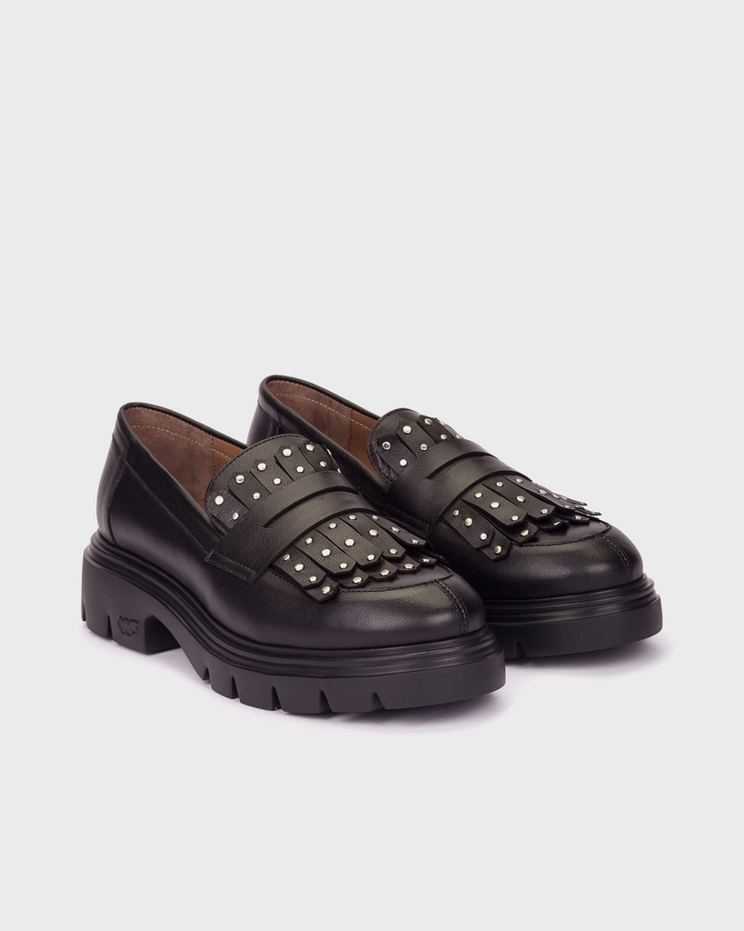 Wonders Black Fringe Platform Loafer|A4315BLK