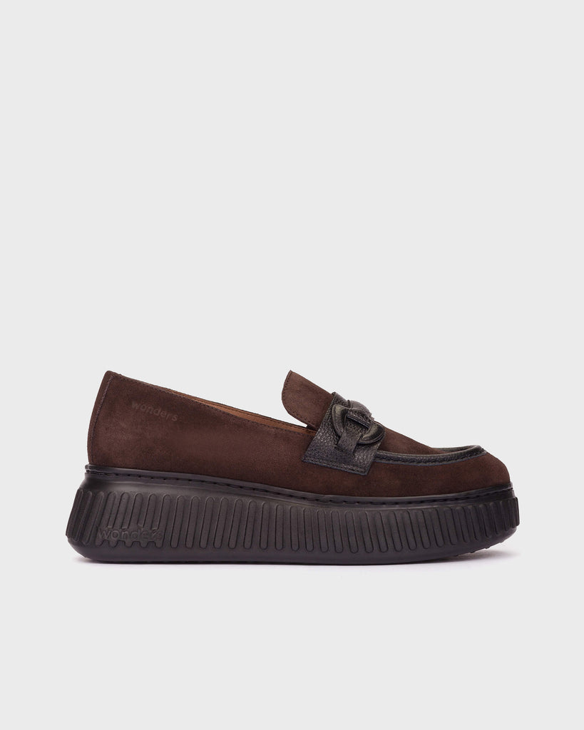 Wonders Dark Brown Suede Platform Loafer|A5203TES