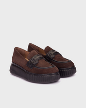 Load image into Gallery viewer, Wonders Dark Brown Suede Platform Loafer|A5203TES
