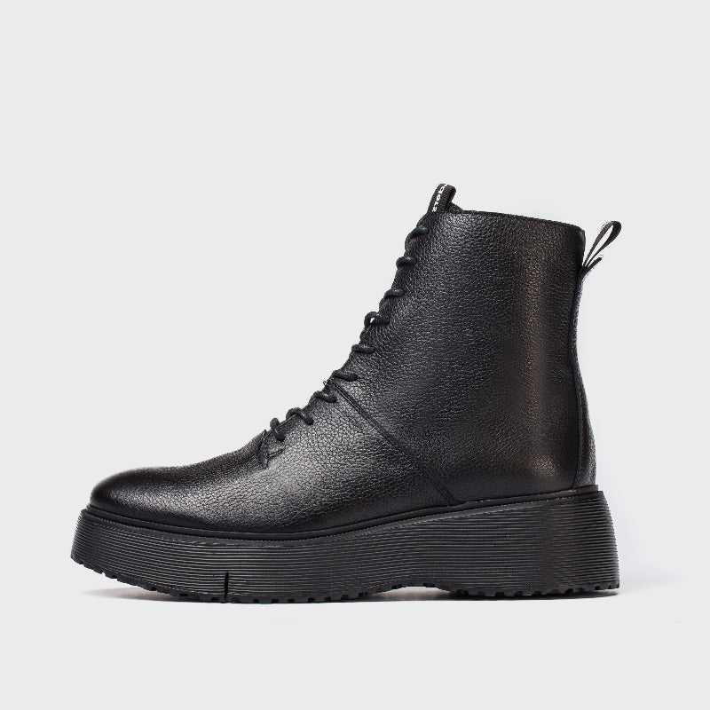 Wonders Black Leather Laced Ankle Boot|A9350WBLK