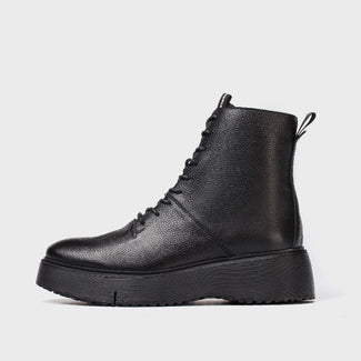 Wonders Black Leather Laced Ankle Boot|A9350WBLK