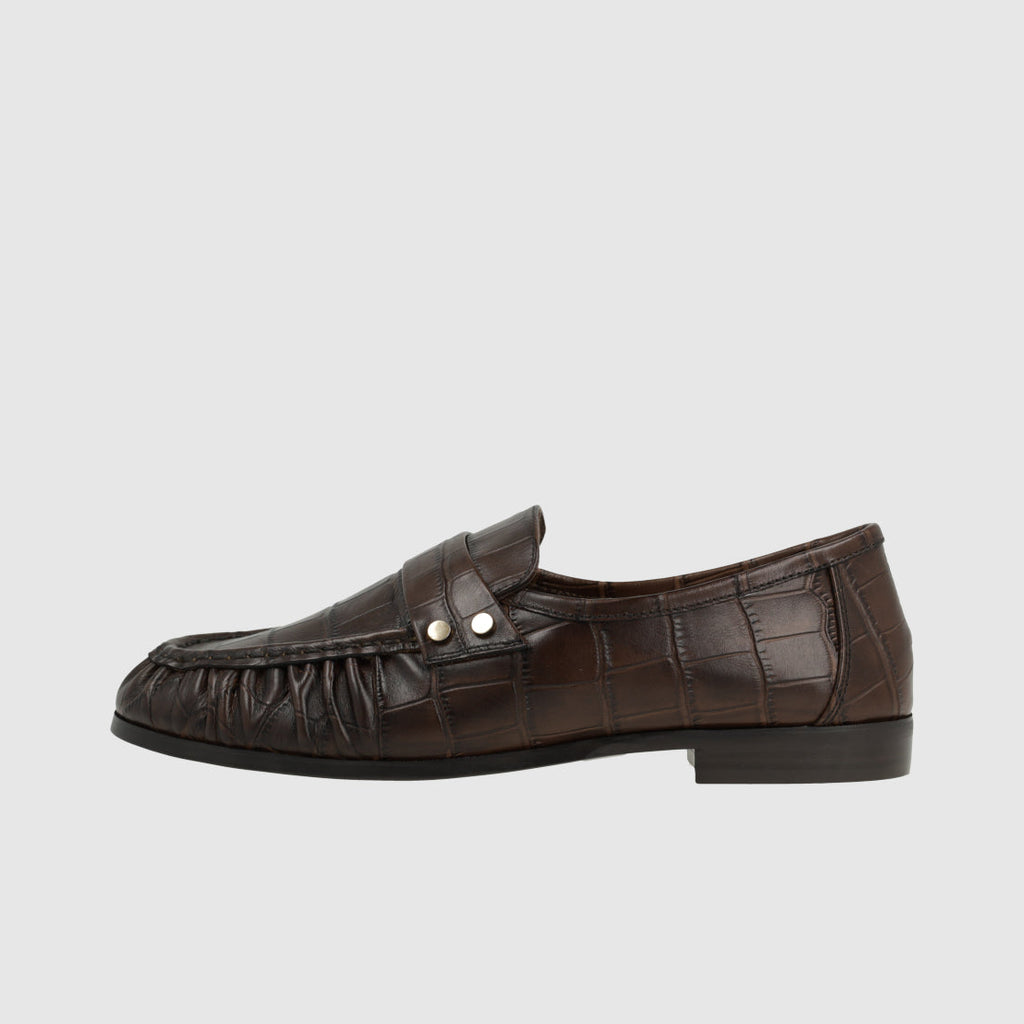Lodi  Brown Embossed Leather Loafer|ANABELBR