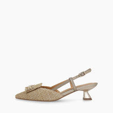 Load image into Gallery viewer, Beige sandal with a decorative bow on a white background
