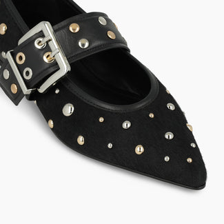 Lodi Black Pony Hair Mary Jane Big Buckle|ISQ5670NE