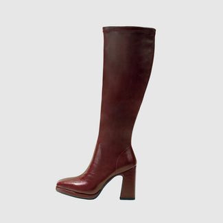 Lodi Bordo Stretchy Nappa High Heel Knee High Boot |LIMBOBU