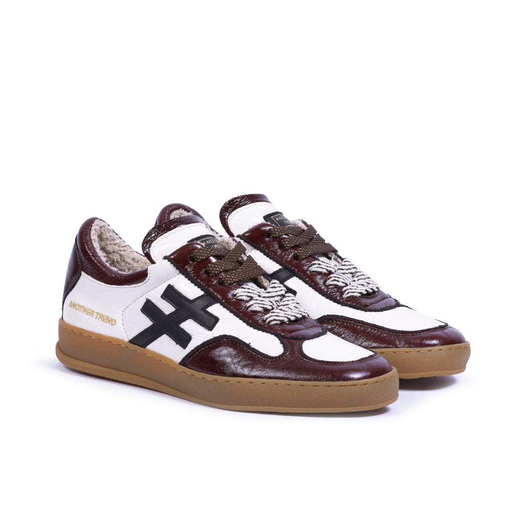 Another Trend White and Burgundy Patent Trainer|AW0349396