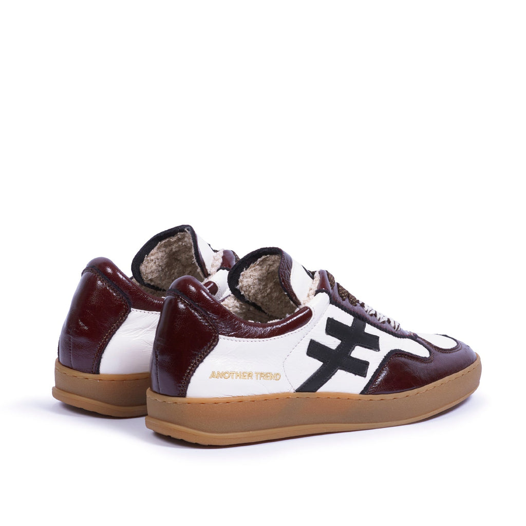 Another Trend White and Burgundy Patent Trainer|AW0349396