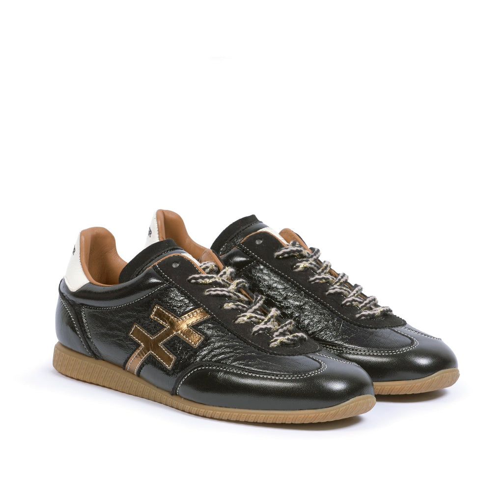 Another Trend Black Patent and Gold Trainer|A0784705