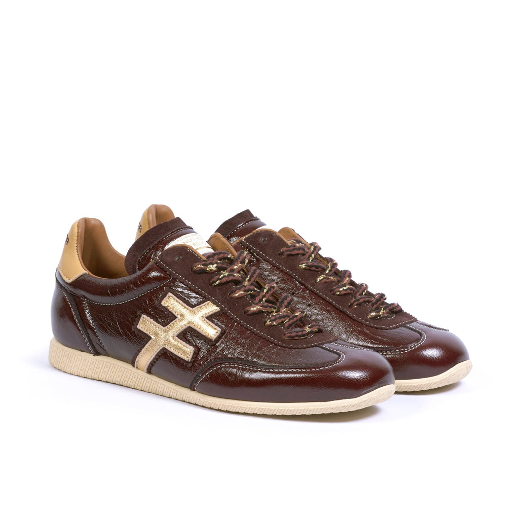 Another Trend Burgundy Patent and Gold Trainer|A0784745