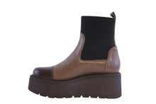 Load image into Gallery viewer, Brown platform boot with black sock on a white background
