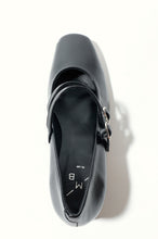 Load image into Gallery viewer, Black shoe with a strap on a white background
