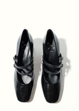 Load image into Gallery viewer, Pair of black high-heeled shoes with buckles on a white background
