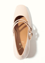 Load image into Gallery viewer, Beige high heel shoe with a strap on a white background
