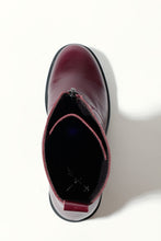 Load image into Gallery viewer, Red ankle boot with a black sole on a white background
