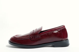 Burgundy loafer shoe on a white background