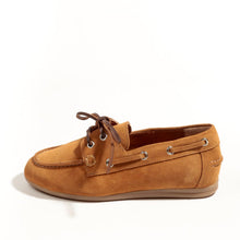 Load image into Gallery viewer, Brown suede boat shoe on a white background
