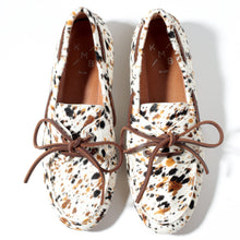Load image into Gallery viewer, Pair of patterned loafers with brown laces on a white background
