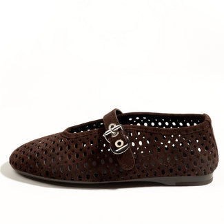 Brown perforated shoe on a white background