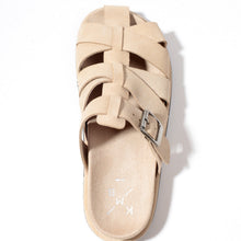 Load image into Gallery viewer, Beige sandal with woven design on a white background
