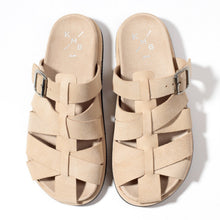 Load image into Gallery viewer, Pair of beige sandals with woven straps on a white background

