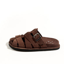 Load image into Gallery viewer, Brown sandal with a buckle on a white background
