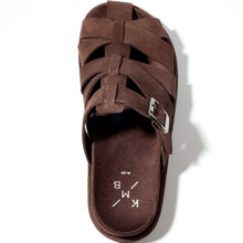 Load image into Gallery viewer, Brown sandal with multiple straps on a white background
