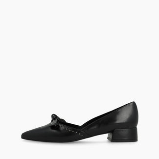 Lodi Black Leather Covered Heel Pump With Bow |AMISTADNE