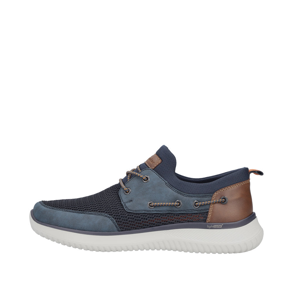 Blue and brown sneaker on a white background