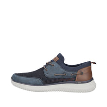 Load image into Gallery viewer, Blue and brown sneaker on a white background
