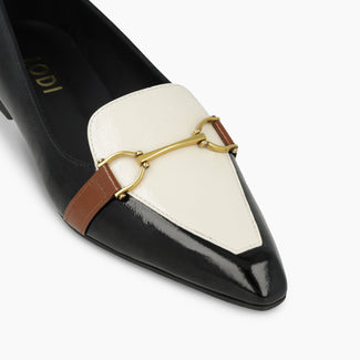 Lodi Black, Beige & Tan Patent Leather Loafer on Heel|BED5530