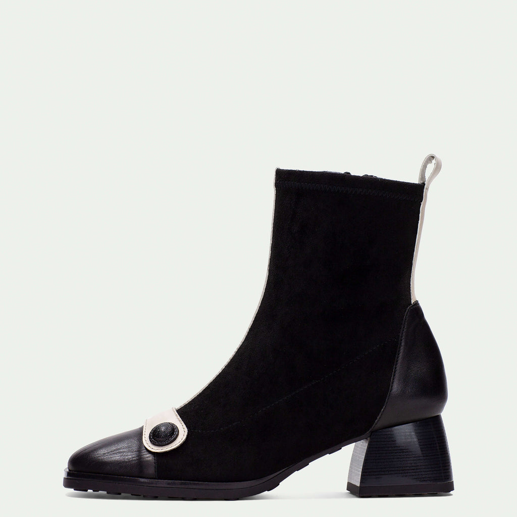 Hispanitas Round Toe Black & Ivory Ankle Boot|BHI254219B