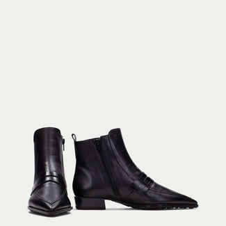 Hispanitas Black Leather Pointy Ankle Boot|BHI254403B