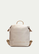 Load image into Gallery viewer, Beige textured backpack with brown straps on a light beige background
