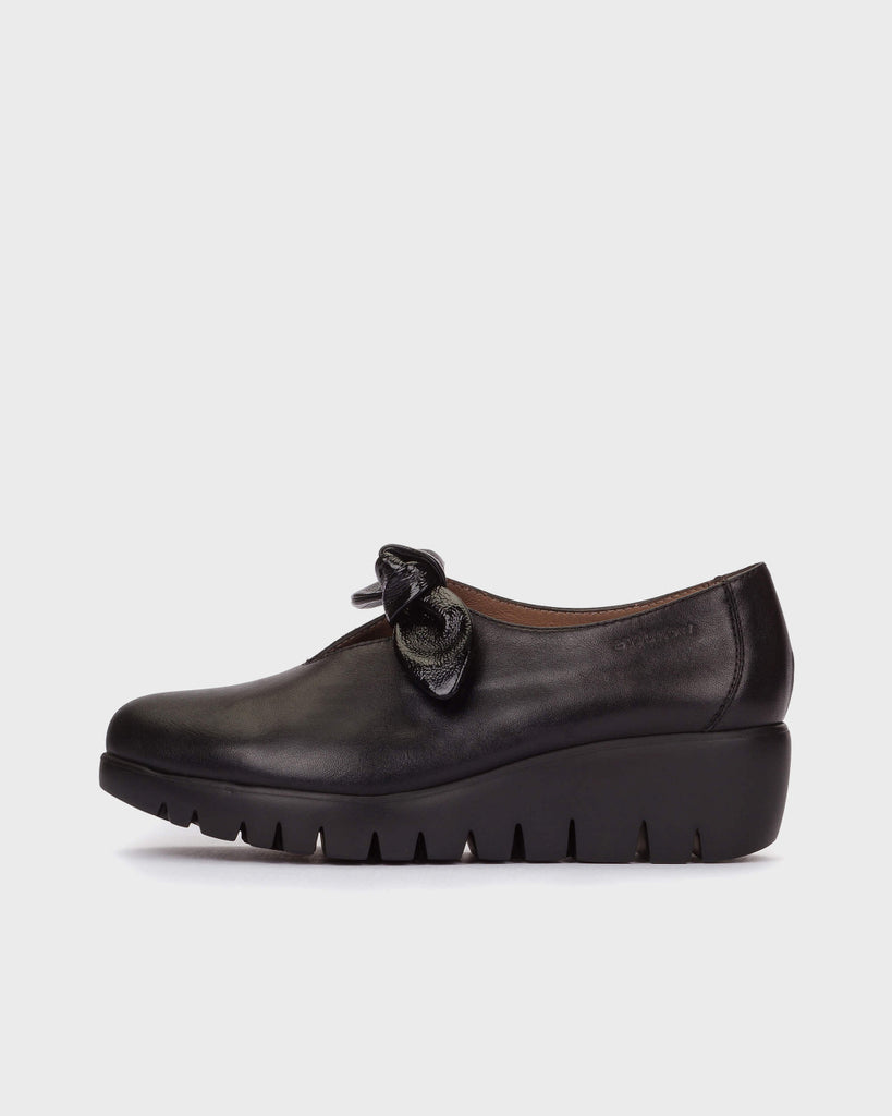 Wonders Black leather Wedge Slip On|C33159BLAK