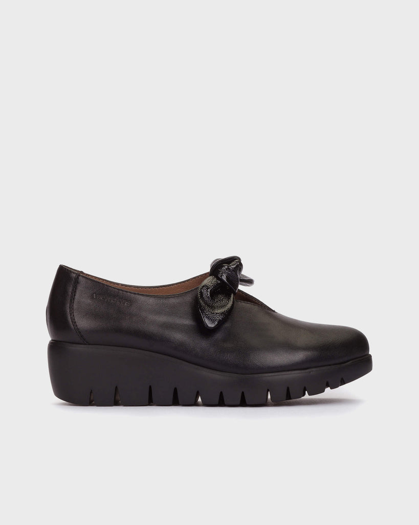 Wonders Black leather Wedge Slip On|C33159BLAK