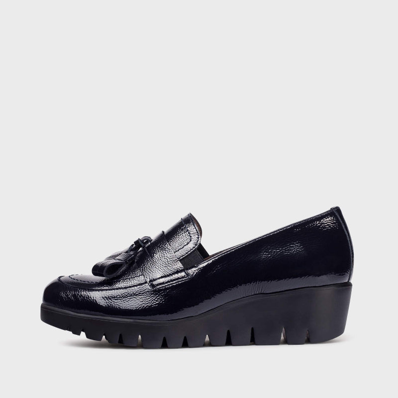 Wonders Navy Patent Wedge Tassel Slip On|C33342NAV