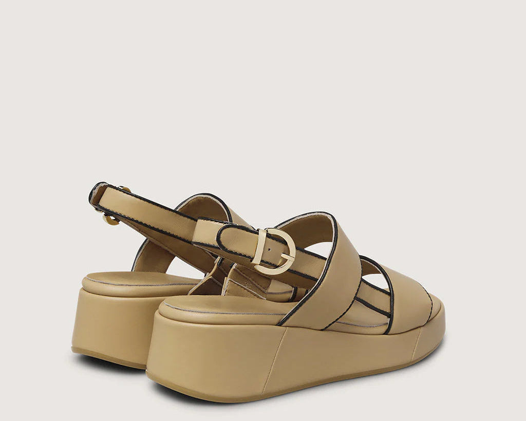 Beige platform sandals on a light gray background